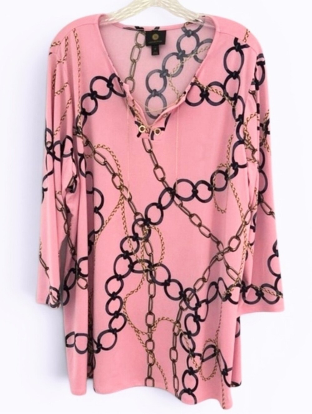 JM Collection Pink Chain-Print V-Neck Tunic - Picture 2 of 10